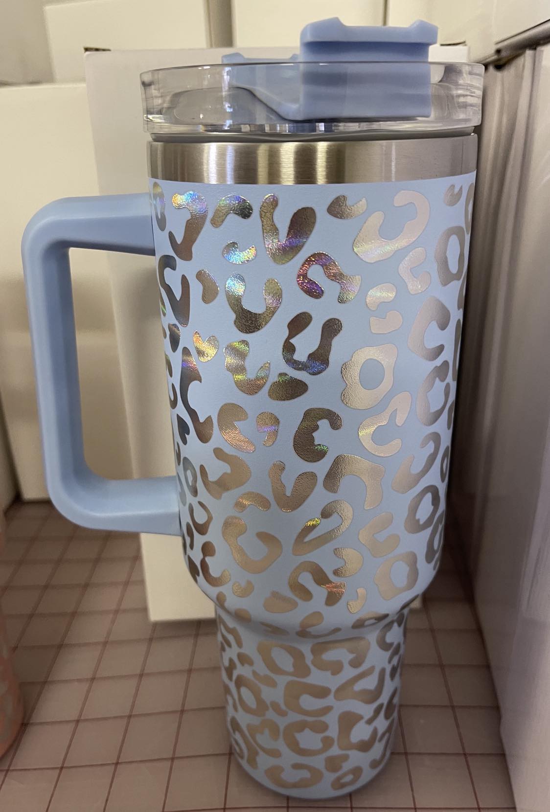 Powder Coated Stainless Steel full wrap laser 40oz Engraved Leopard
