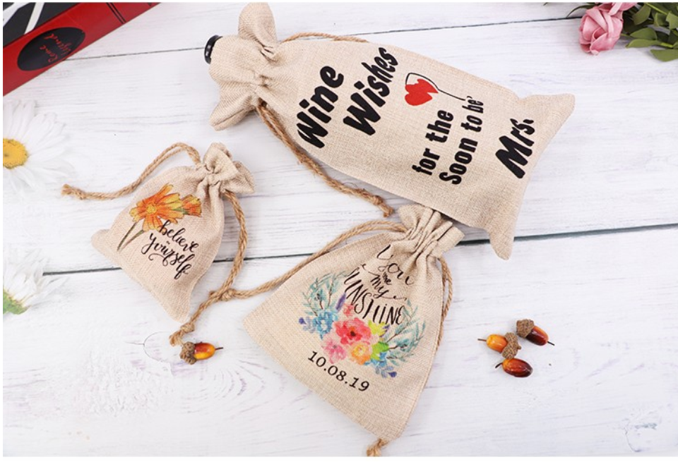 Bags-Blank Faux Burlap Wine Tote Bag 6.69"x13.38"