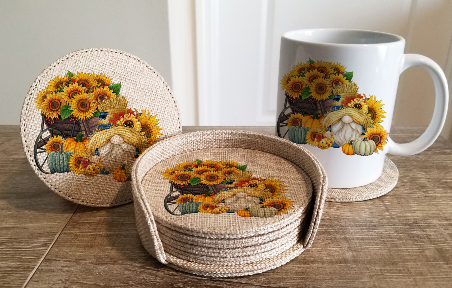 Kitchen/Blank Faux Burlap 6 Coaster /set Square and Round