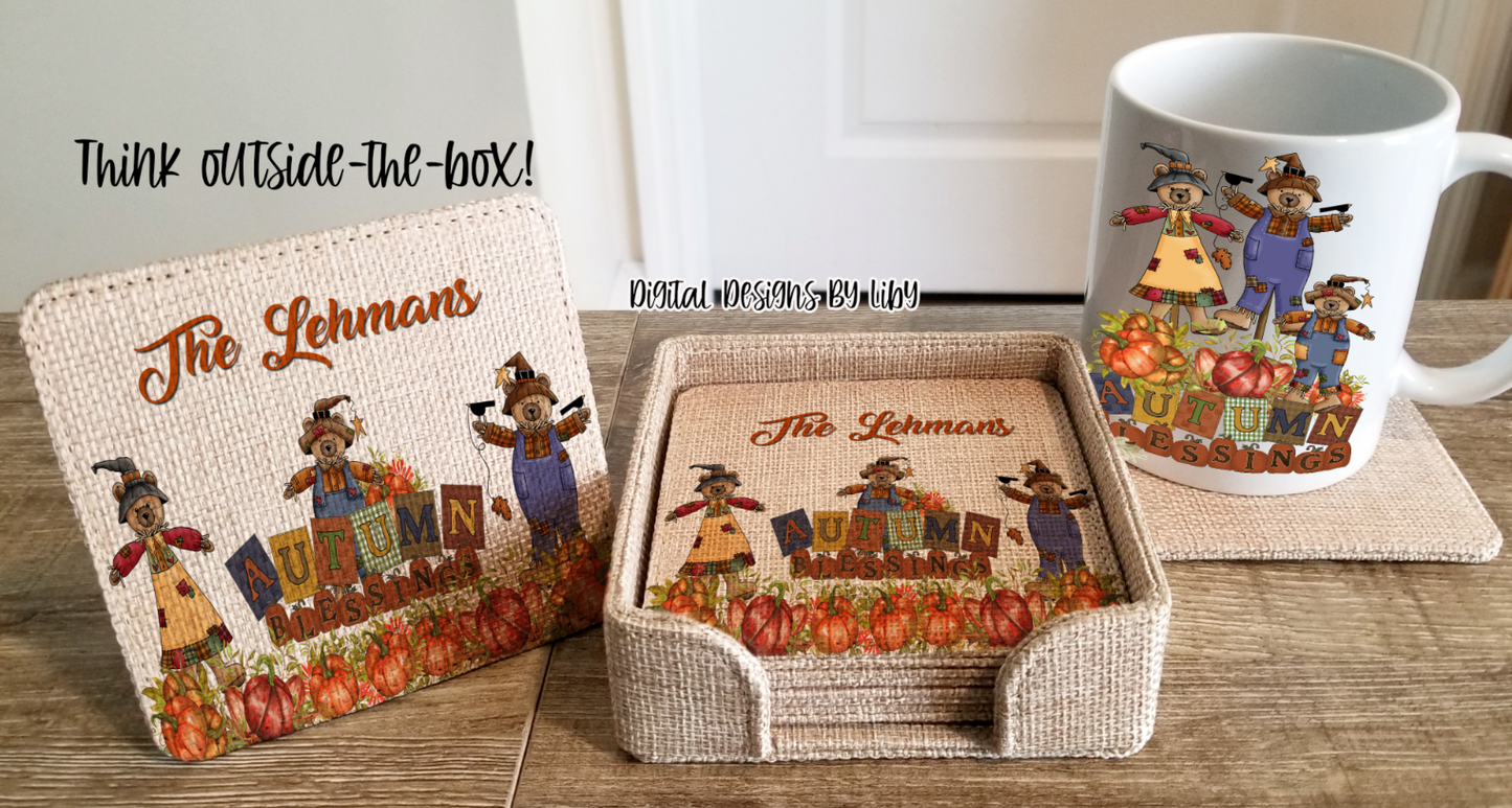 Kitchen/Blank Faux Burlap 6 Coaster /set Square and Round