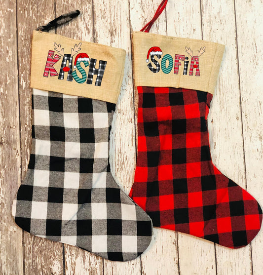 Christmas Stockings Plaid red/black-White/black