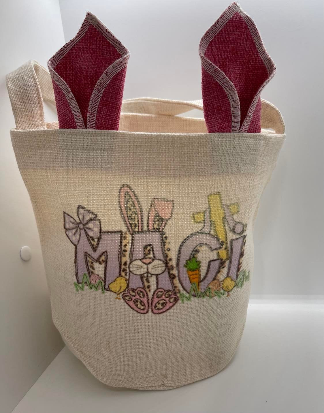Sublimation Linen Easter Basket With Colored Ears Pink Ears
