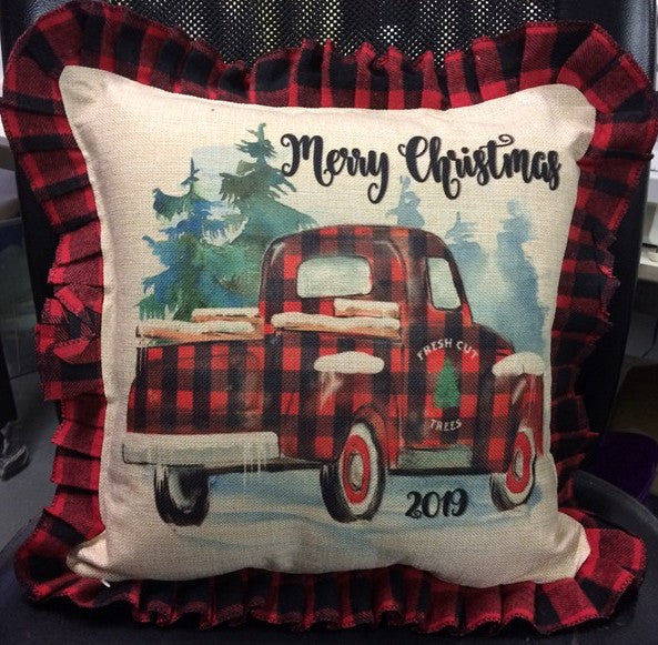 Christmas/Pillow Cover Black/Red Ruffle Edge Pillow 17"x17" (BLANK) Pillow covers