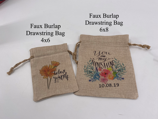 Bags-Blank Faux Burlap Drawstring Bag 4x6