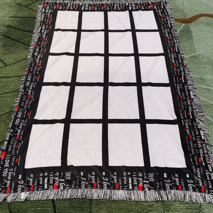 Photo/20 Panel Sublimation Photo Velvet Blanket/I love you blanket BLACK/RED