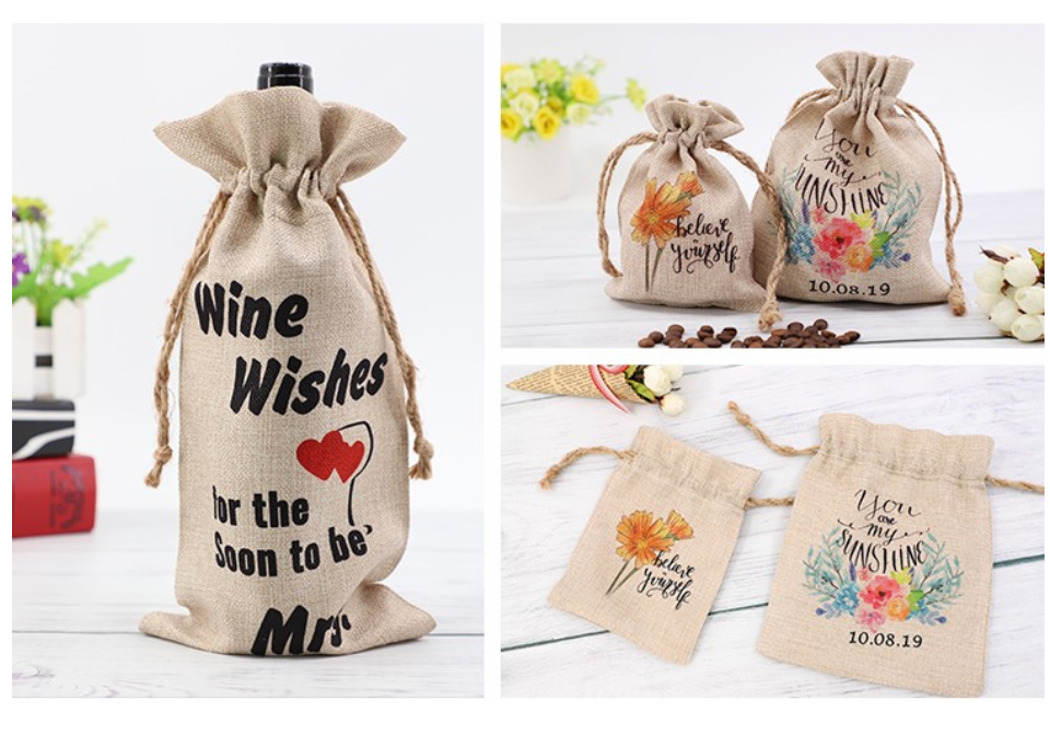 Bags-Blank Faux Burlap Wine Tote Bag 6.69"x13.38"