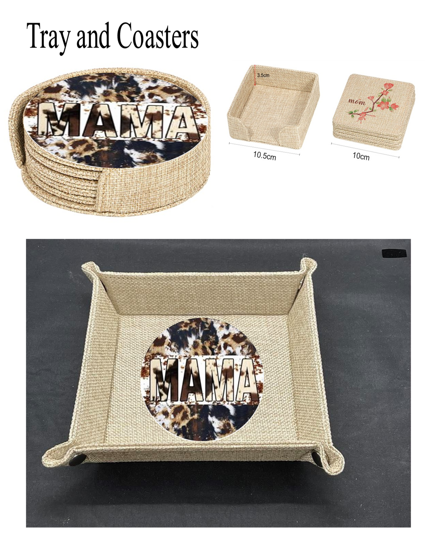 Kitchen/Blank Faux Burlap 6 Coaster /set Square and Round