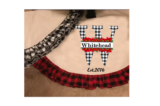 Personalized Red/Black and Black/White Ruffle plaid Christmas Tree skirt