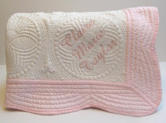 Heirloom  Monogrammed Quilted  Baby Quilt   36"x46"