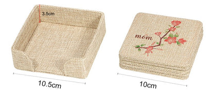 Kitchen/Blank Faux Burlap 6 Coaster /set Square and Round