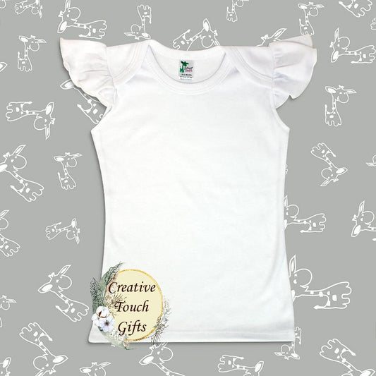 Baby Girls Flutter Angel Sleeve Top- White – Poly-Cotton Blend