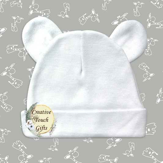 Baby Bear Ears Beanie Polyester Hat – White