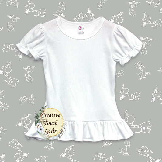 Toddler Short Sleeve Ruffle T-Shirt – White 100% Polyester/ Sublimation