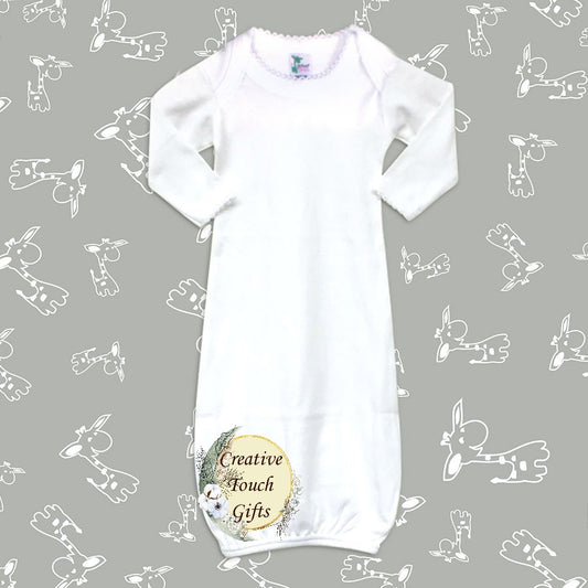 Baby Gown w/ Scallop Trim – White – PolyCotton Blend