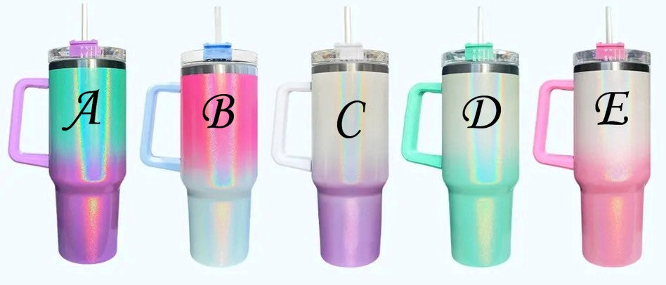 40oz Handle Holographic Shimmer Ombre Sublimation Tumbler