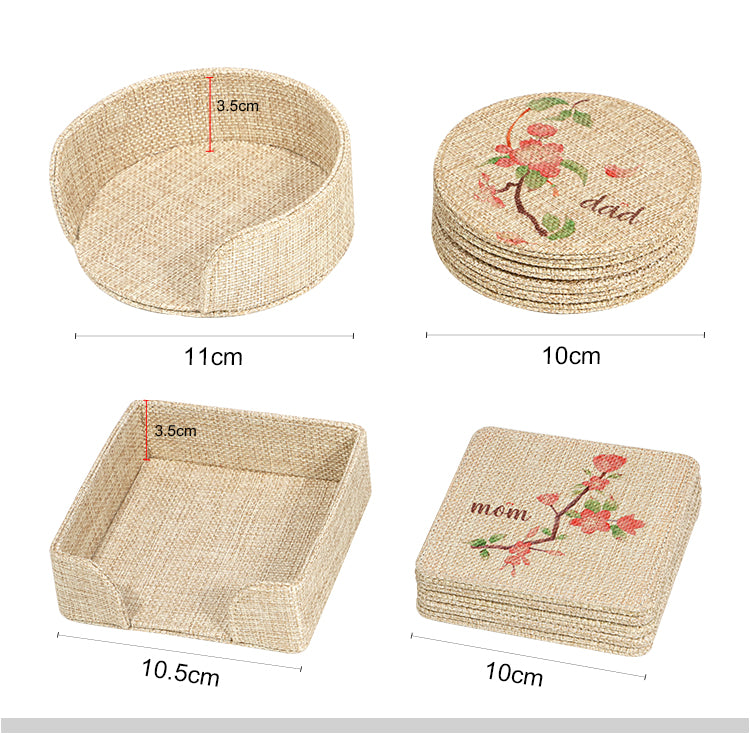 Kitchen/Blank Faux Burlap 6 Coaster /set Square and Round