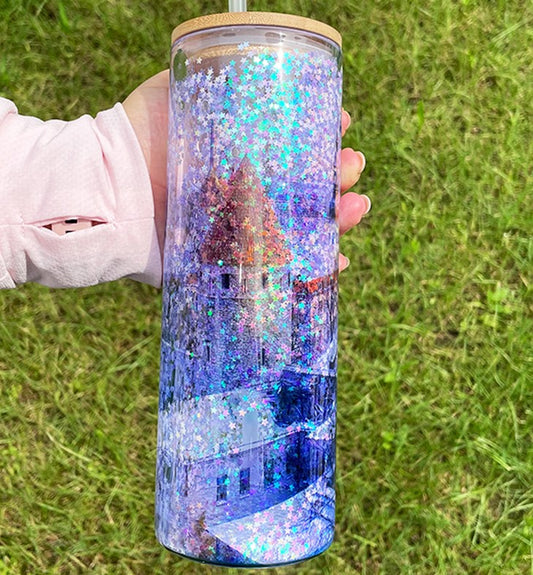 Glass can 20oz blank sublimation Pree drilled snow globe glitter double walled
