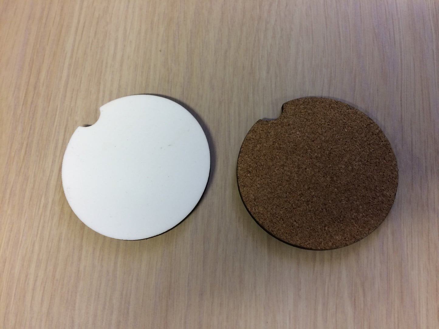 Car-Hardboard Sub Car Coaster, White Gloss, with cork backing. $1.25ea.