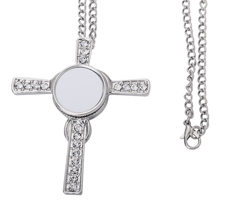 Jewerly/Snap Sublimation Cross Diamond Necklaces